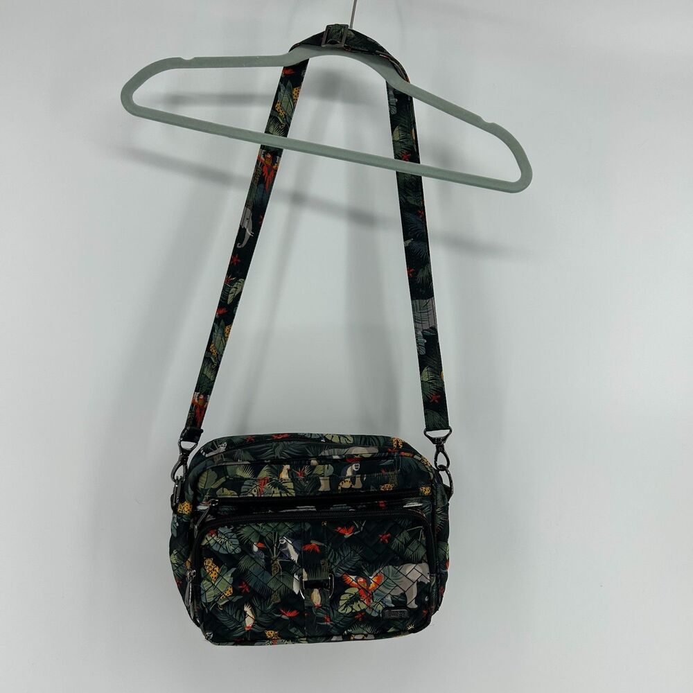 Lug Carousel XL Rainforest Wildlife Quilted Crossbody Bag RFID Black Green